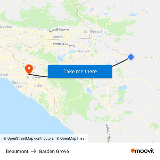 Beaumont to Garden Grove map