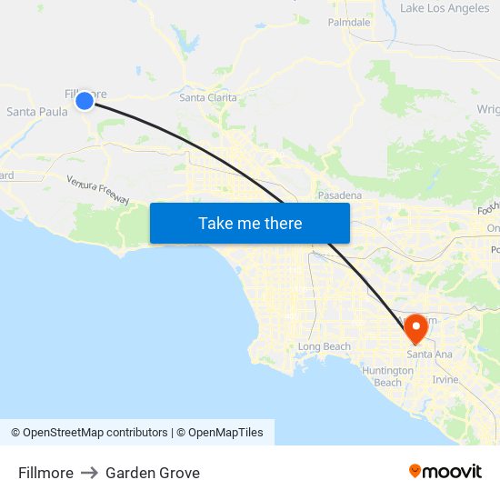 Fillmore to Garden Grove map