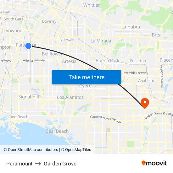 Paramount to Garden Grove map