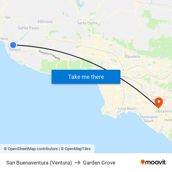 San Buenaventura (Ventura) to Garden Grove map