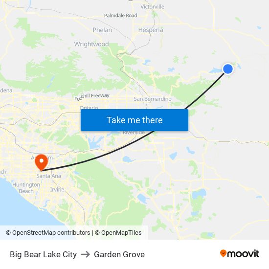 Big Bear Lake City to Garden Grove map
