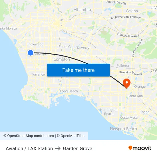 Aviation / LAX Station to Garden Grove map
