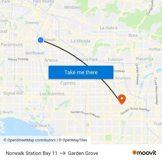 Norwalk Station Bay 11 to Garden Grove map