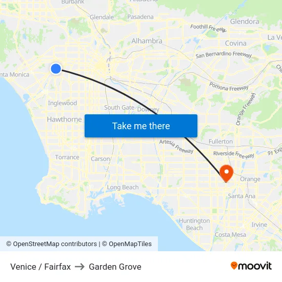 Venice / Fairfax to Garden Grove map