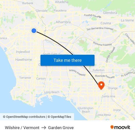 Wilshire / Vermont to Garden Grove map