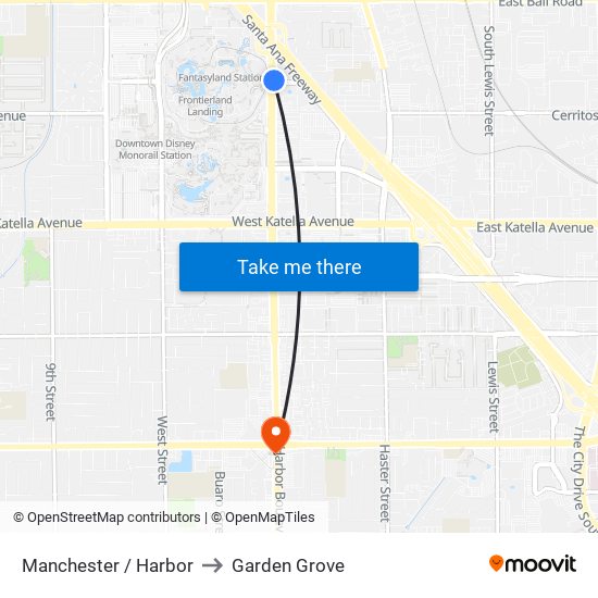 Manchester / Harbor to Garden Grove map