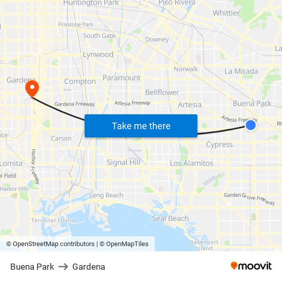 Buena Park to Gardena map