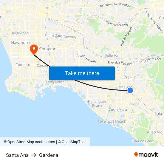 Santa Ana to Gardena map