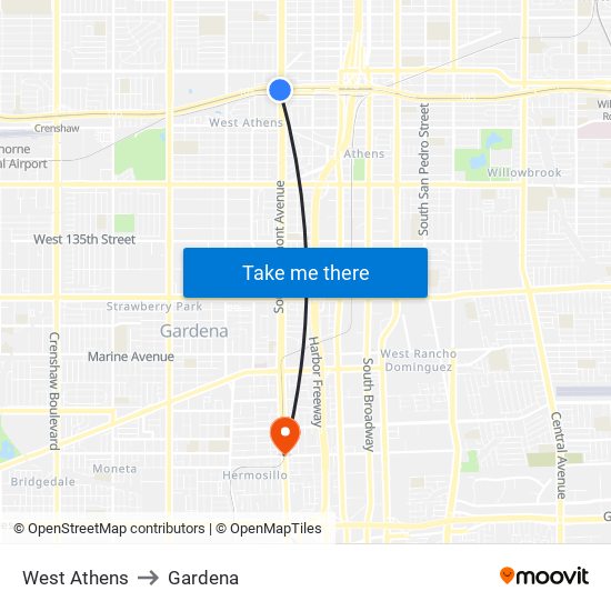 West Athens to Gardena map