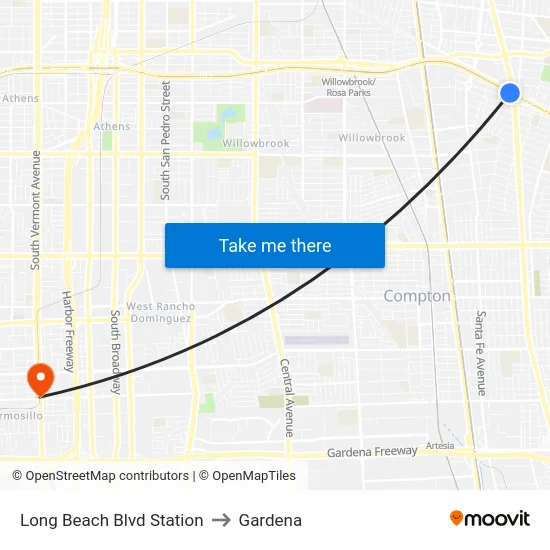Long Beach Blvd Station to Gardena map