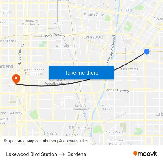 Lakewood Blvd Station to Gardena map