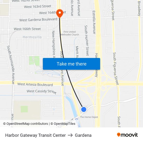 Harbor Gateway Transit Center to Gardena map