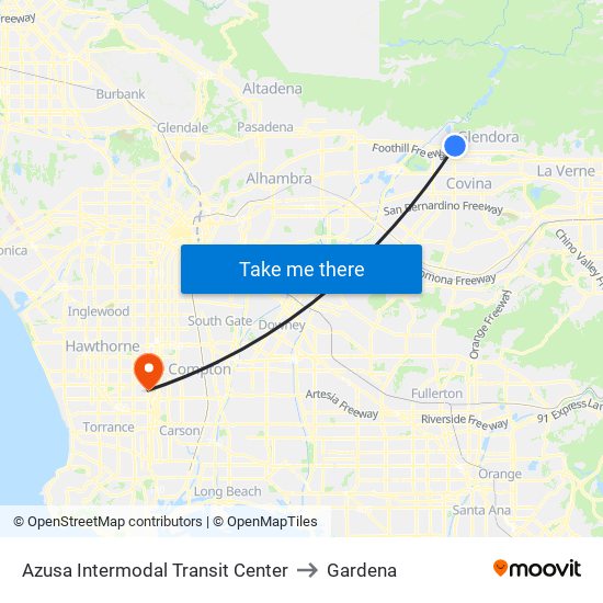 Azusa Intermodal Transit Center to Gardena map