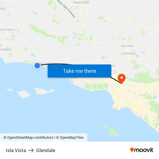 Isla Vista to Glendale map