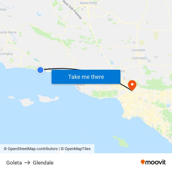 Goleta to Glendale map