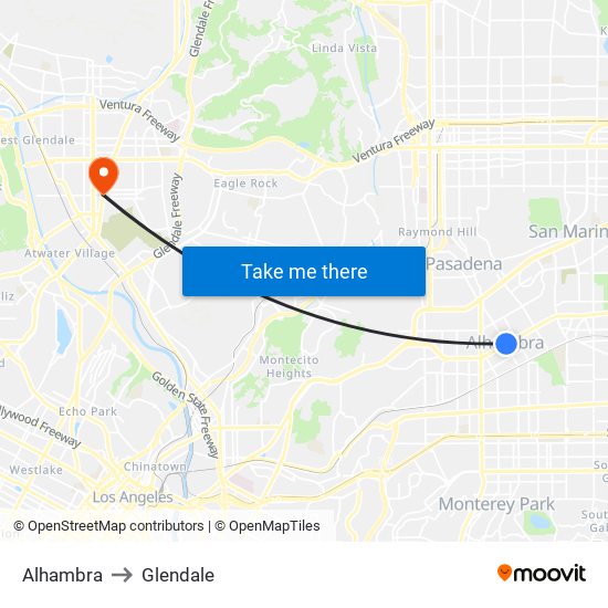 Alhambra to Glendale map