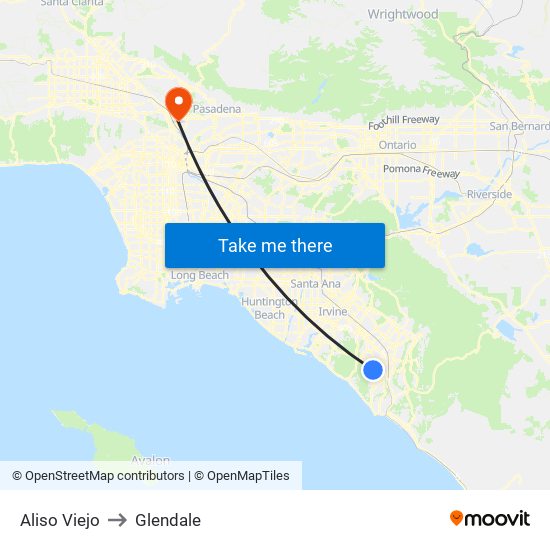 Aliso Viejo to Glendale map