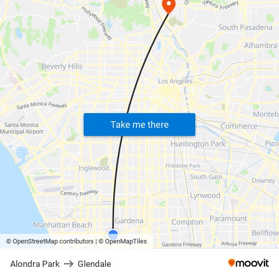 Alondra Park to Glendale map
