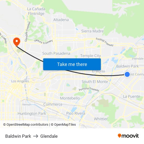 Baldwin Park to Glendale map