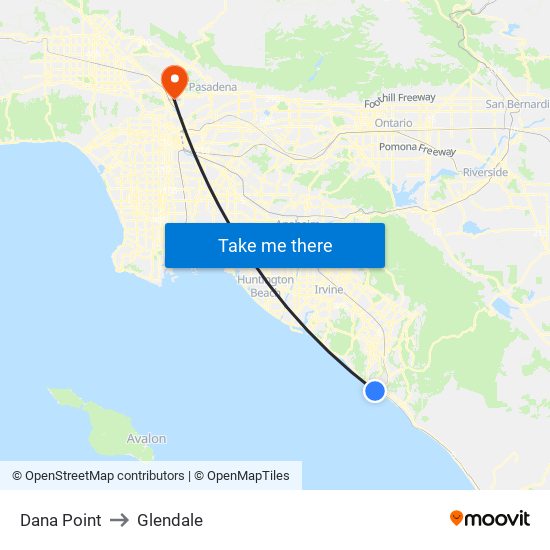 Dana Point to Glendale map