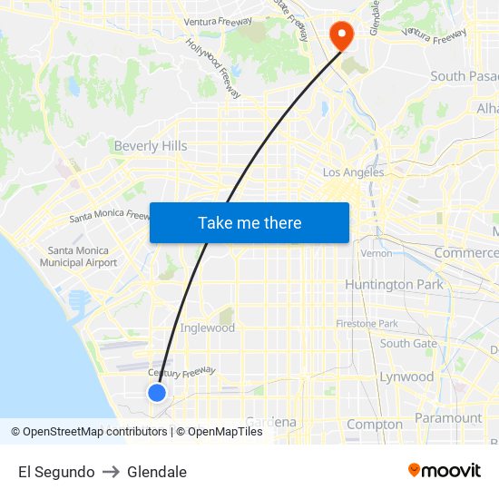 El Segundo to Glendale map