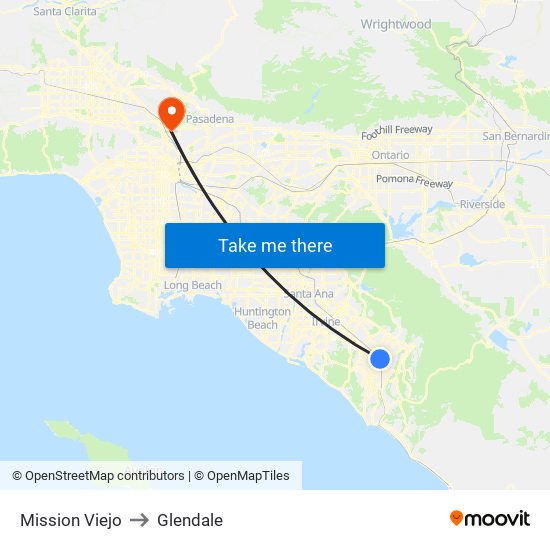 Mission Viejo to Glendale map