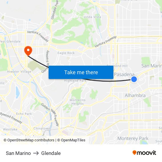 San Marino to Glendale map