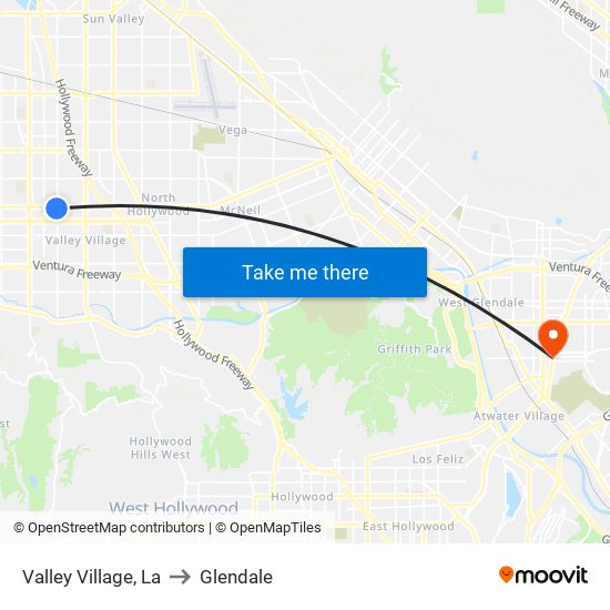 Valley Village, La to Glendale map