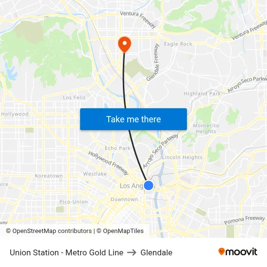 Union Station - Metro Gold Line to Glendale map