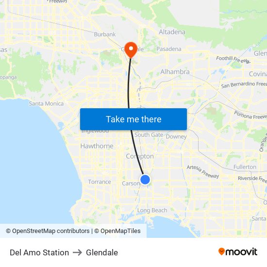 Del Amo Station to Glendale map