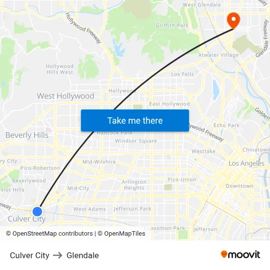 Culver City to Glendale map