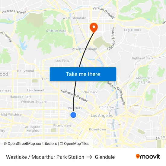 Westlake / Macarthur Park Station to Glendale map