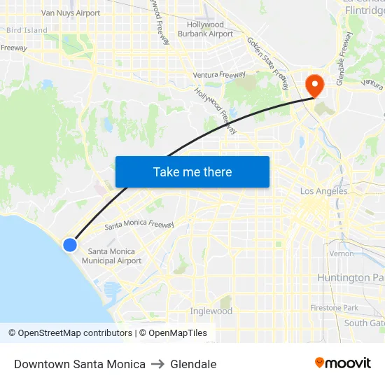 Downtown Santa Monica to Glendale map