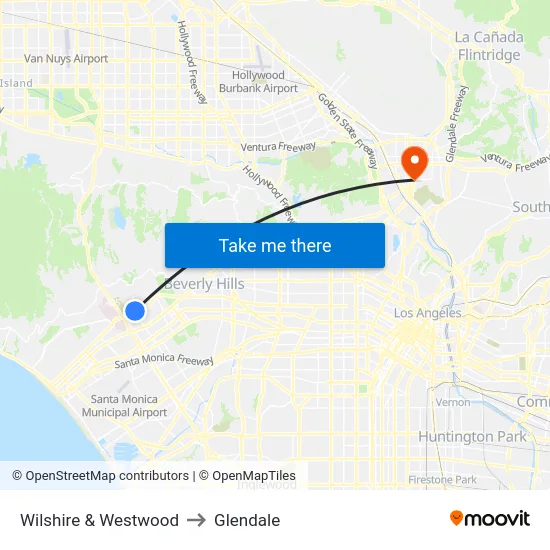 Wilshire & Westwood to Glendale map