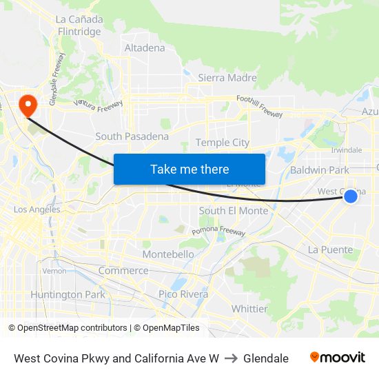 West Covina Pkwy and California Ave W to Glendale map