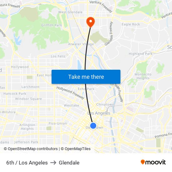 6th / Los Angeles to Glendale map