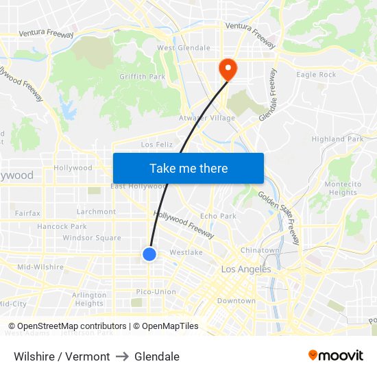 Wilshire / Vermont to Glendale map