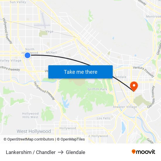 Lankershim / Chandler to Glendale map