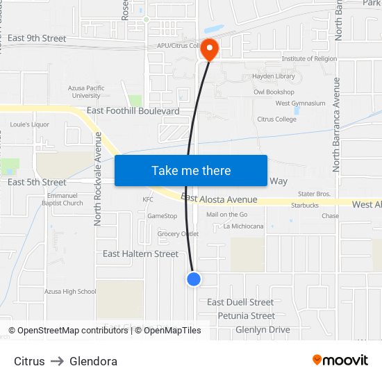 Citrus to Glendora map