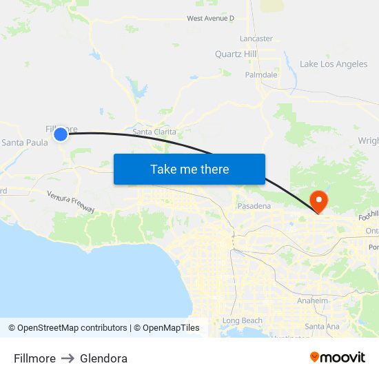 Fillmore to Glendora map