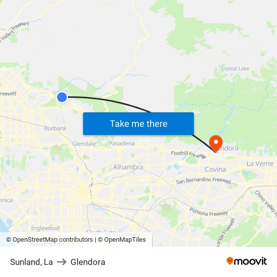 Sunland, La to Glendora map