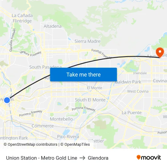 Union Station - Metro Gold Line to Glendora map