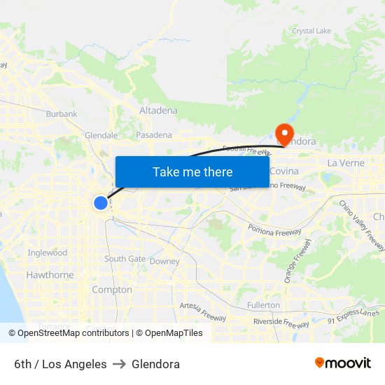 6th / Los Angeles to Glendora map
