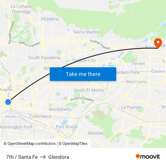 7th / Santa Fe to Glendora map