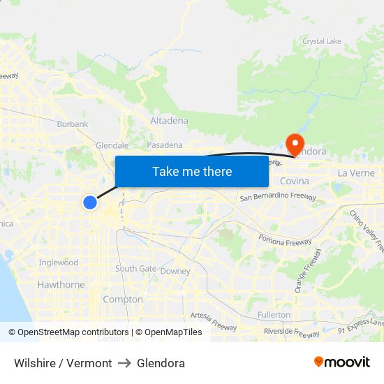 Wilshire / Vermont to Glendora map