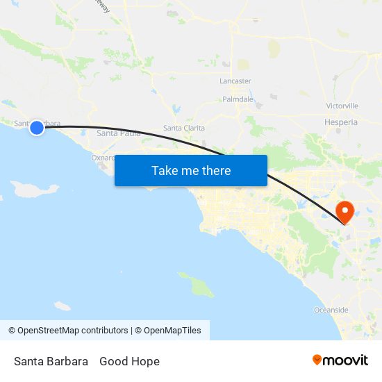 Santa Barbara to Good Hope map
