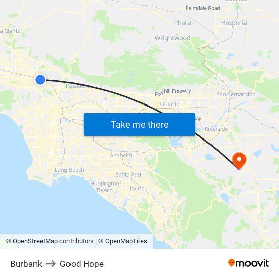 Burbank to Good Hope map