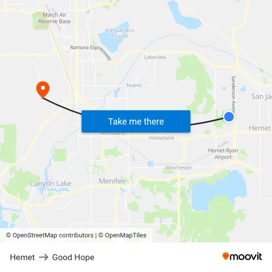 Hemet to Good Hope map