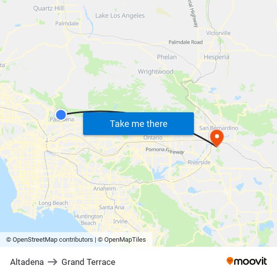 Altadena to Grand Terrace map