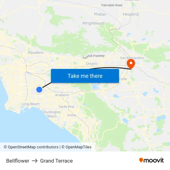 Bellflower to Grand Terrace map